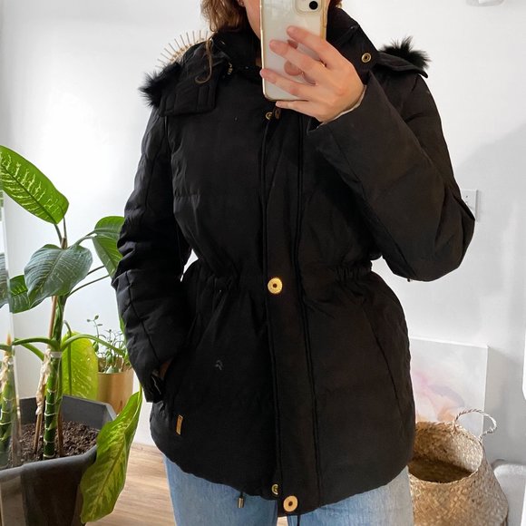 Liz Clairborne Down Black Puffer Jacket with hood - Picture 1 of 3